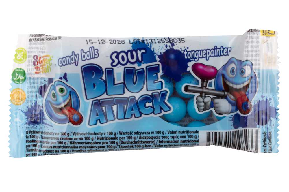 Sour Blue Attack Candy Balls Zungenfärber 30 x 35g